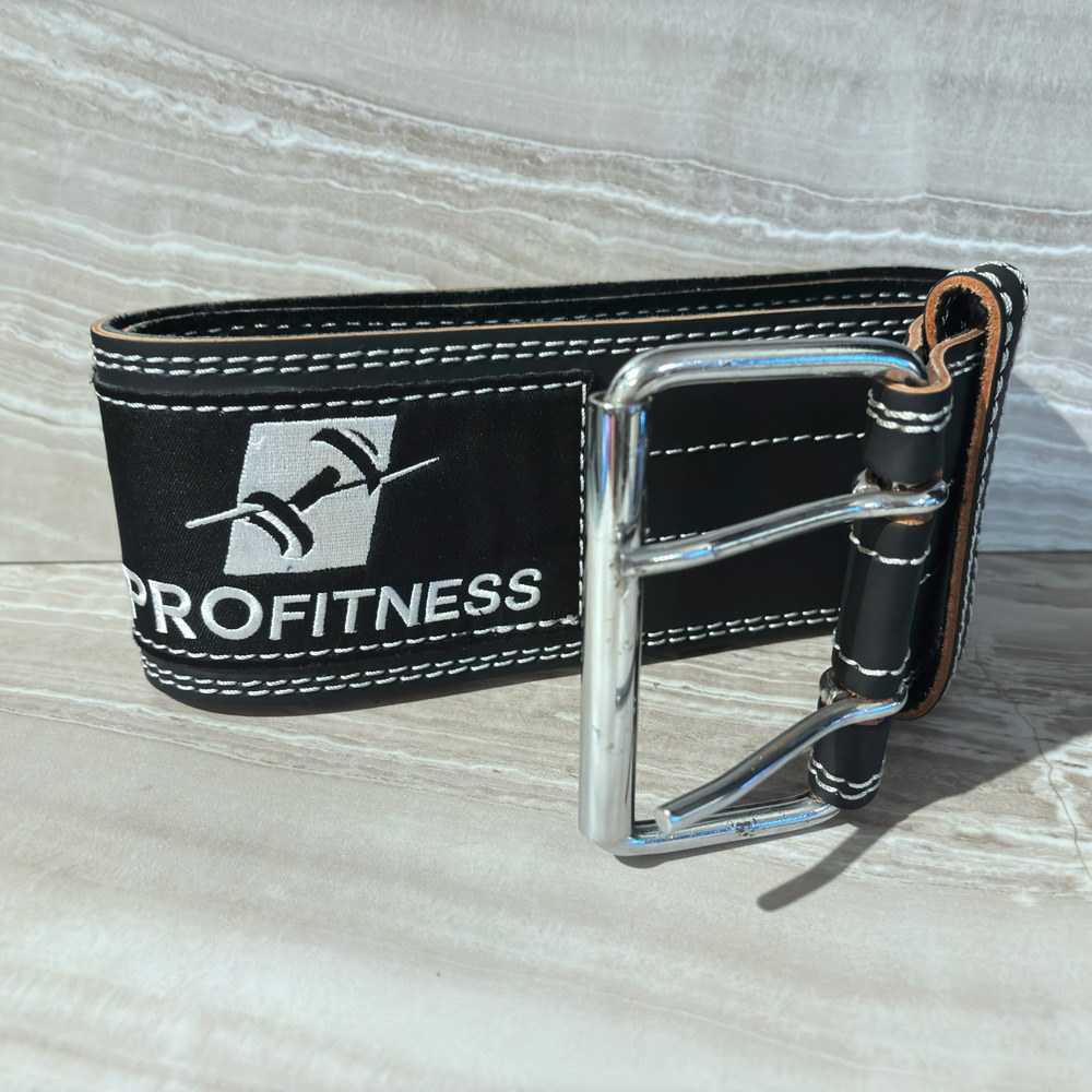 ProFitness 4" 48" Weight Lifting Belt (5mm Thick) Black Leather Weight Belt L